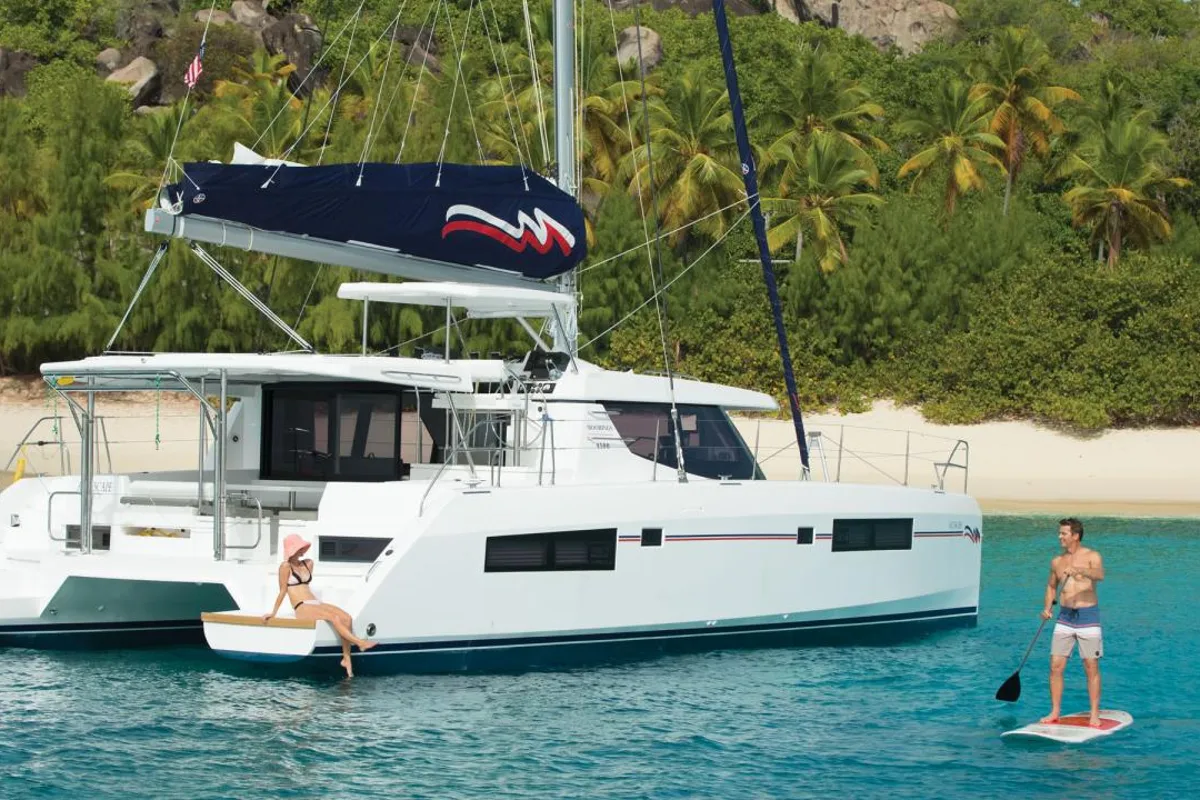 Exterior view of Moorings 4500 Club, a Leopard 45 catamaran at Općina Marina, Croatia