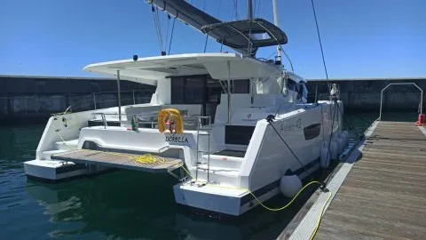 Exterior view of Dorella, a Fountaine Pajot Astréa 42 catamaran at Marsala, Italy