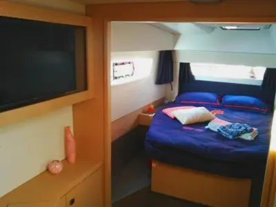 Cabin on Dorella, a Fountaine Pajot Astréa 42 catamaran at Marsala, Italy