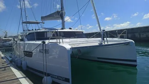 Exterior view of Dorella, a Fountaine Pajot Astréa 42 catamaran at Marsala, Italy