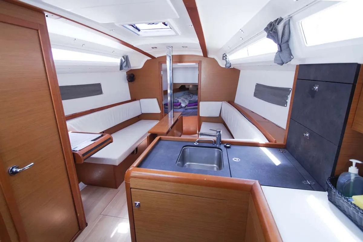 Cabin on Castor, a Jeanneau Sun Odyssey 349 sailboat at Felanitx, Spain