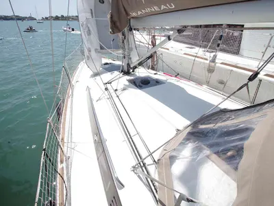 Deck of Castor, a Jeanneau Sun Odyssey 349 sailboat at Felanitx, Spain