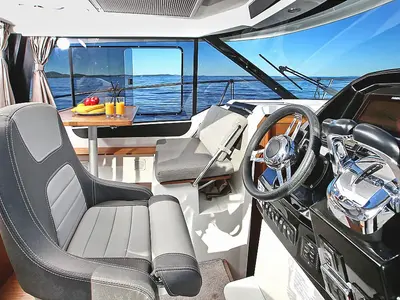 Cockpit of Ohana, a Jeanneau Merry Fisher 895 motorboat at Zadar, Croatia