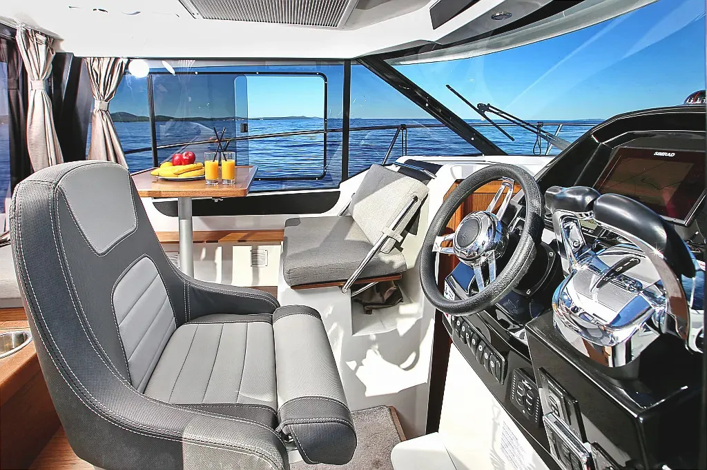 Cockpit of Ohana, a Jeanneau Merry Fisher 895 motorboat at Zadar, Croatia