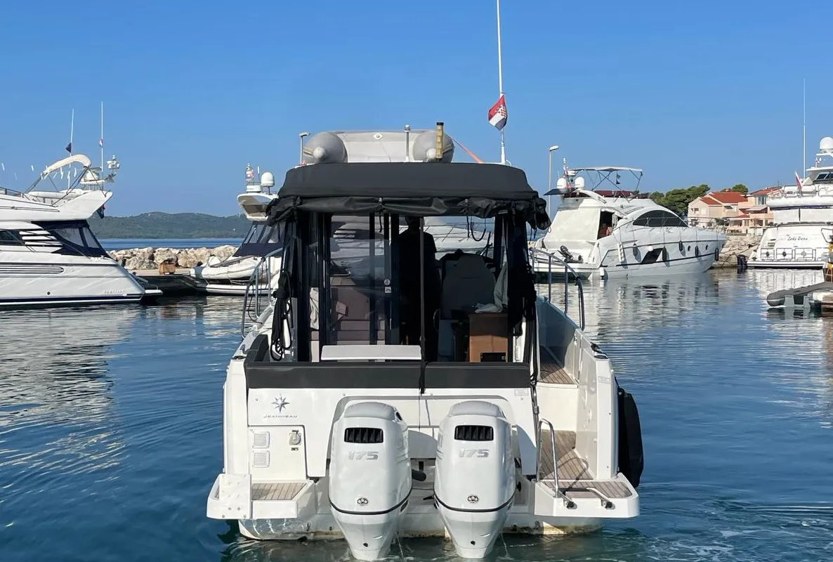 Exterior view of Ohana, a Jeanneau Merry Fisher 895 motorboat at Zadar, Croatia