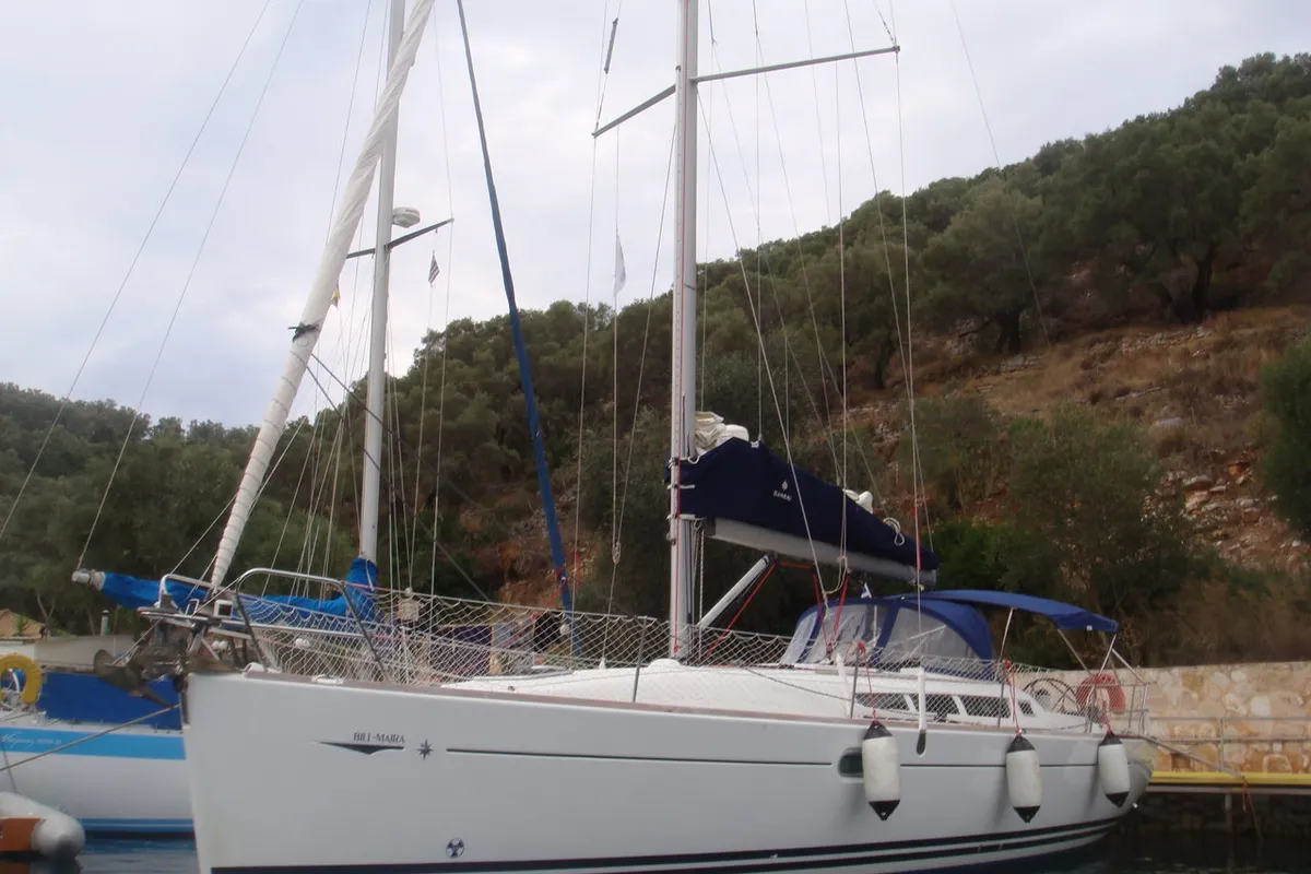 Exterior view of Billmaira, a Jeanneau Sun Odyssey 42i sailboat at Preveza, Greece