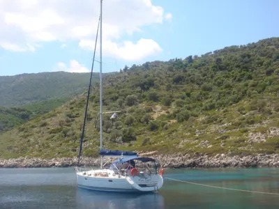 Exterior view of Billmaira, a Jeanneau Sun Odyssey 42i sailboat at Preveza, Greece