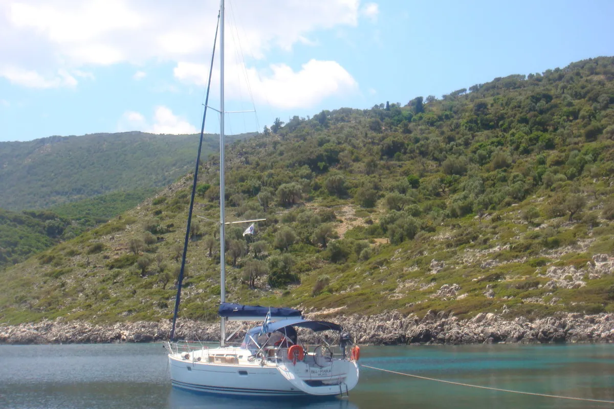 Exterior view of Billmaira, a Jeanneau Sun Odyssey 42i sailboat at Preveza, Greece