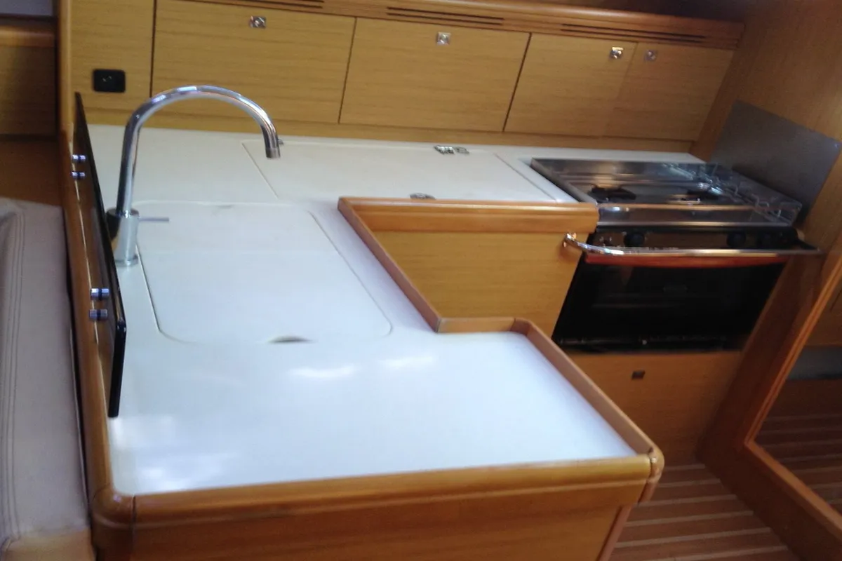 Galley of Billmaira, a Jeanneau Sun Odyssey 42i sailboat at Preveza, Greece