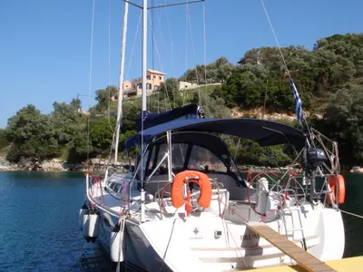 Exterior view of Billmaira, a Jeanneau Sun Odyssey 42i sailboat at Preveza, Greece