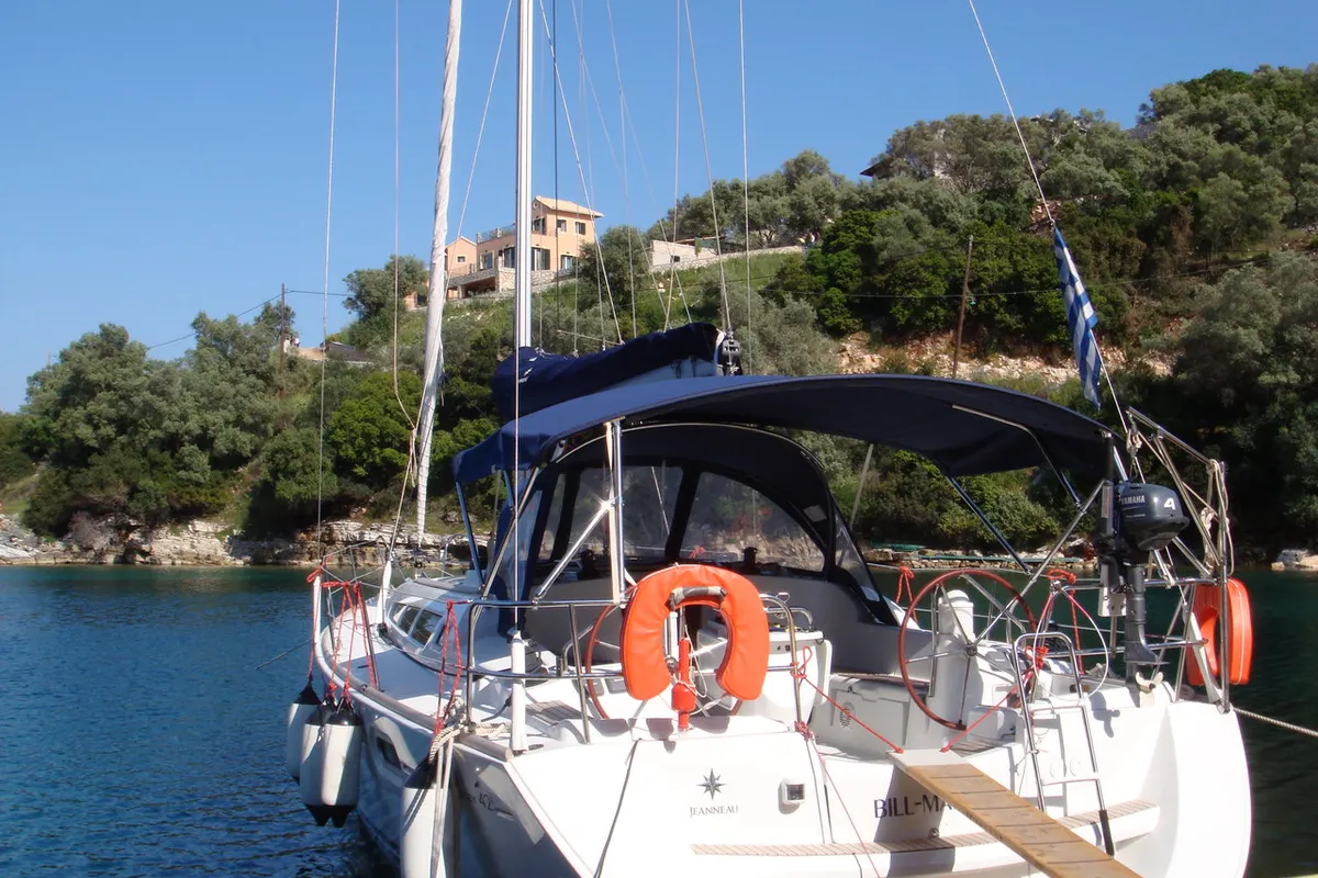 Exterior view of Billmaira, a Jeanneau Sun Odyssey 42i sailboat at Preveza, Greece