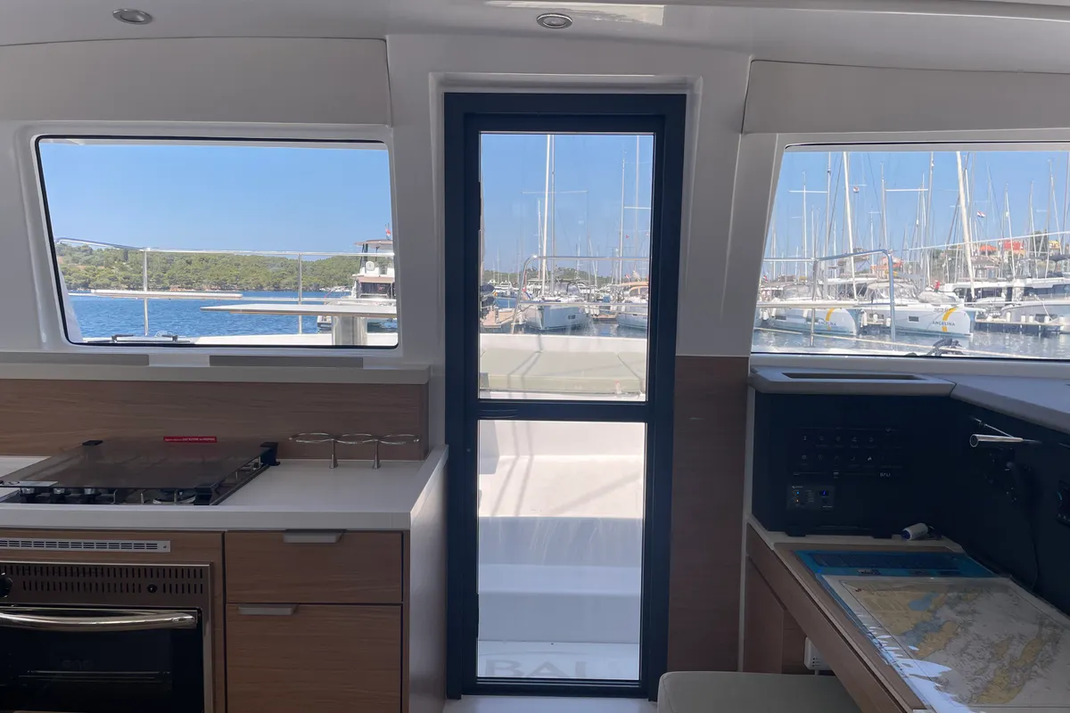 Galley of Jackpot, a Bali 4.2 catamaran at Grad Šibenik, Croatia