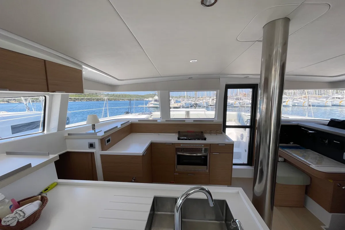 Galley of Jackpot, a Bali 4.2 catamaran at Grad Šibenik, Croatia