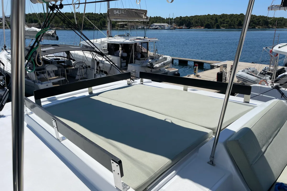 Deck of Jackpot, a Bali 4.2 catamaran at Grad Šibenik, Croatia