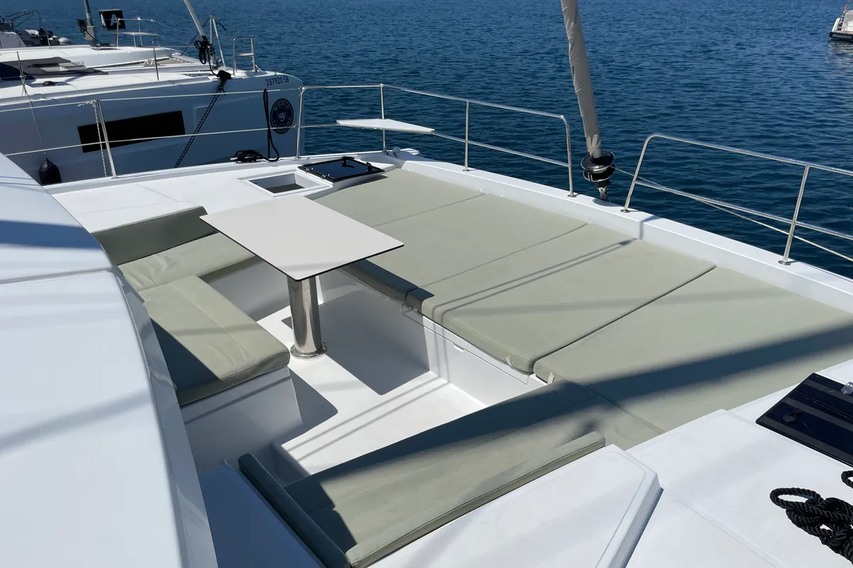 Deck of Jackpot, a Bali 4.2 catamaran at Grad Šibenik, Croatia