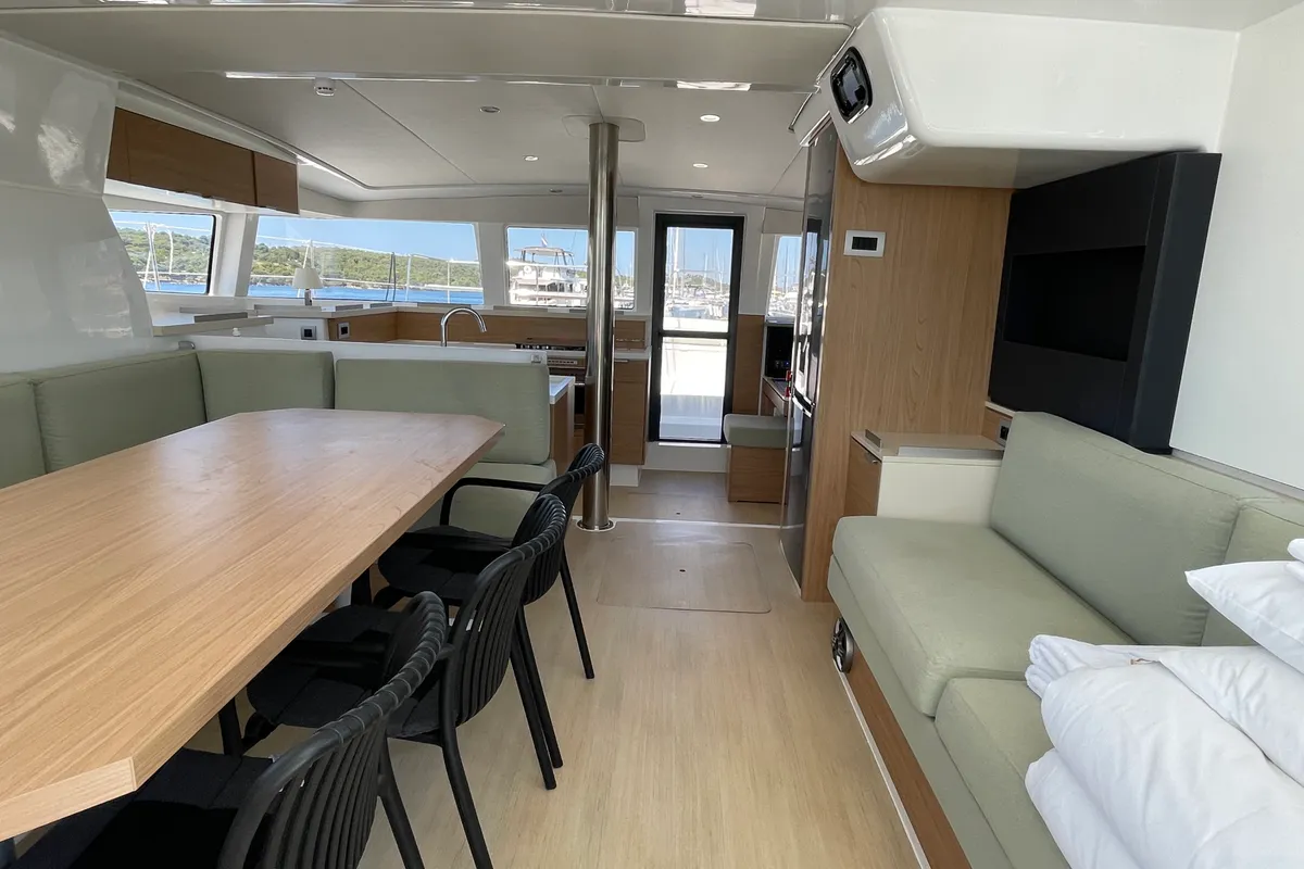 Salon of Jackpot, a Bali 4.2 catamaran at Grad Šibenik, Croatia