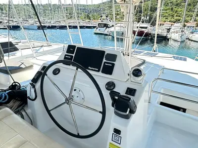 Cockpit of Casablanca, a Dufour 48 Catamaran catamaran at Primošten, Croatia