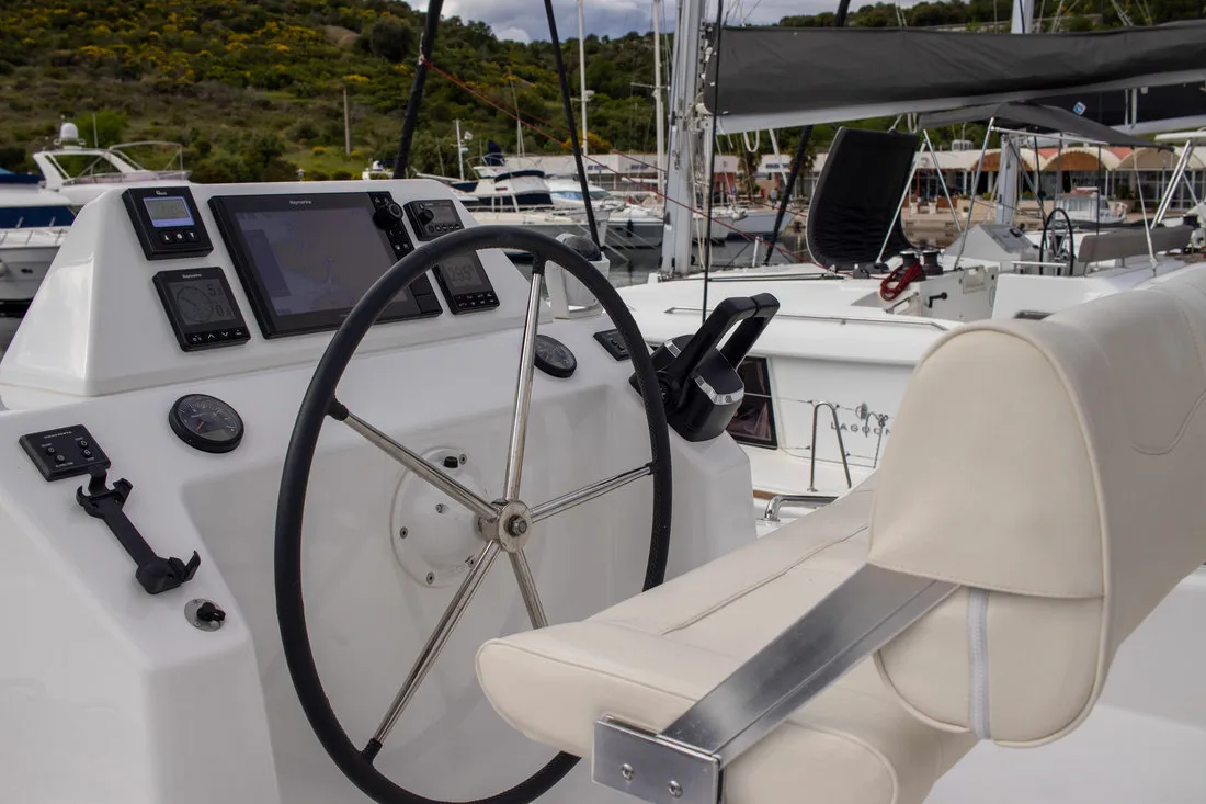 Cockpit of Casablanca, a Dufour 48 Catamaran catamaran at Primošten, Croatia