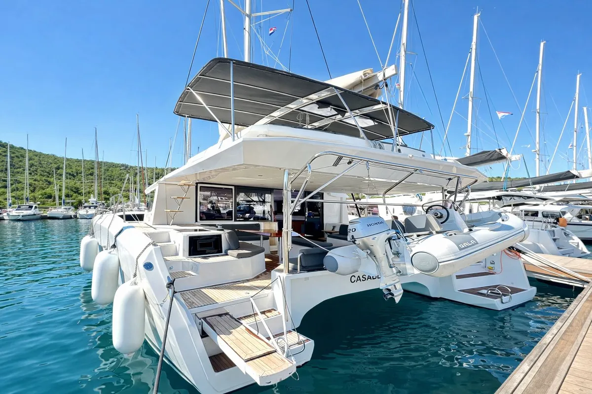 Exterior view of Casablanca, a Dufour 48 Catamaran catamaran at Primošten, Croatia