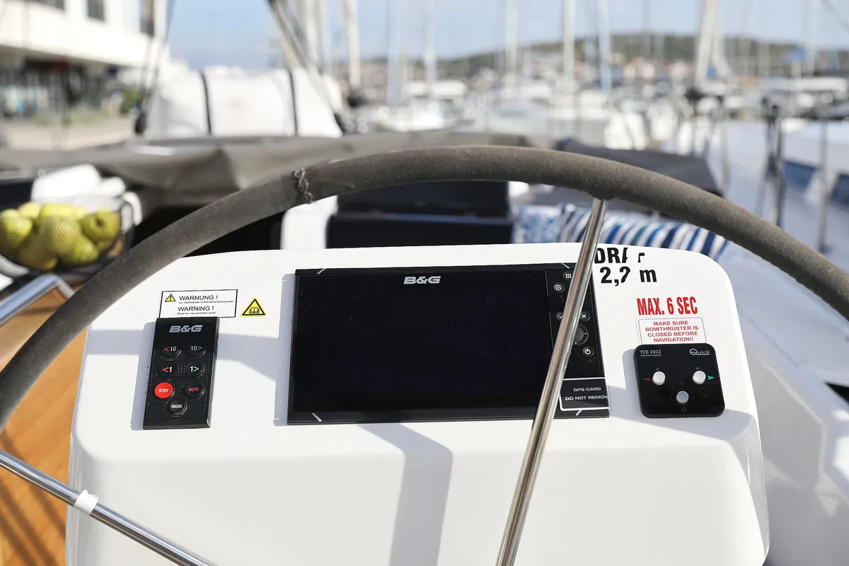 Cockpit of Kind of magic, a Hanse 458 sailboat at Seget Donji, Croatia