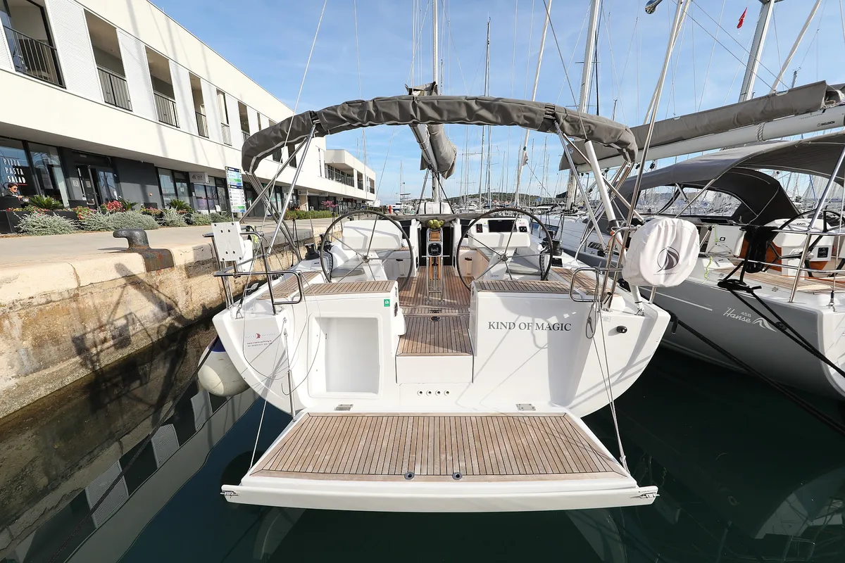 Deck of Kind of magic, a Hanse 458 sailboat at Seget Donji, Croatia
