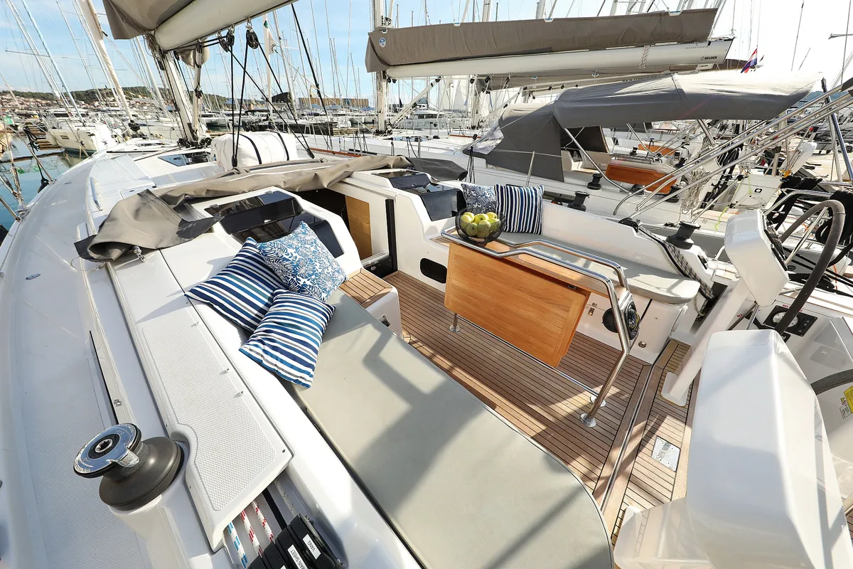 Deck of Kind of magic, a Hanse 458 sailboat at Seget Donji, Croatia