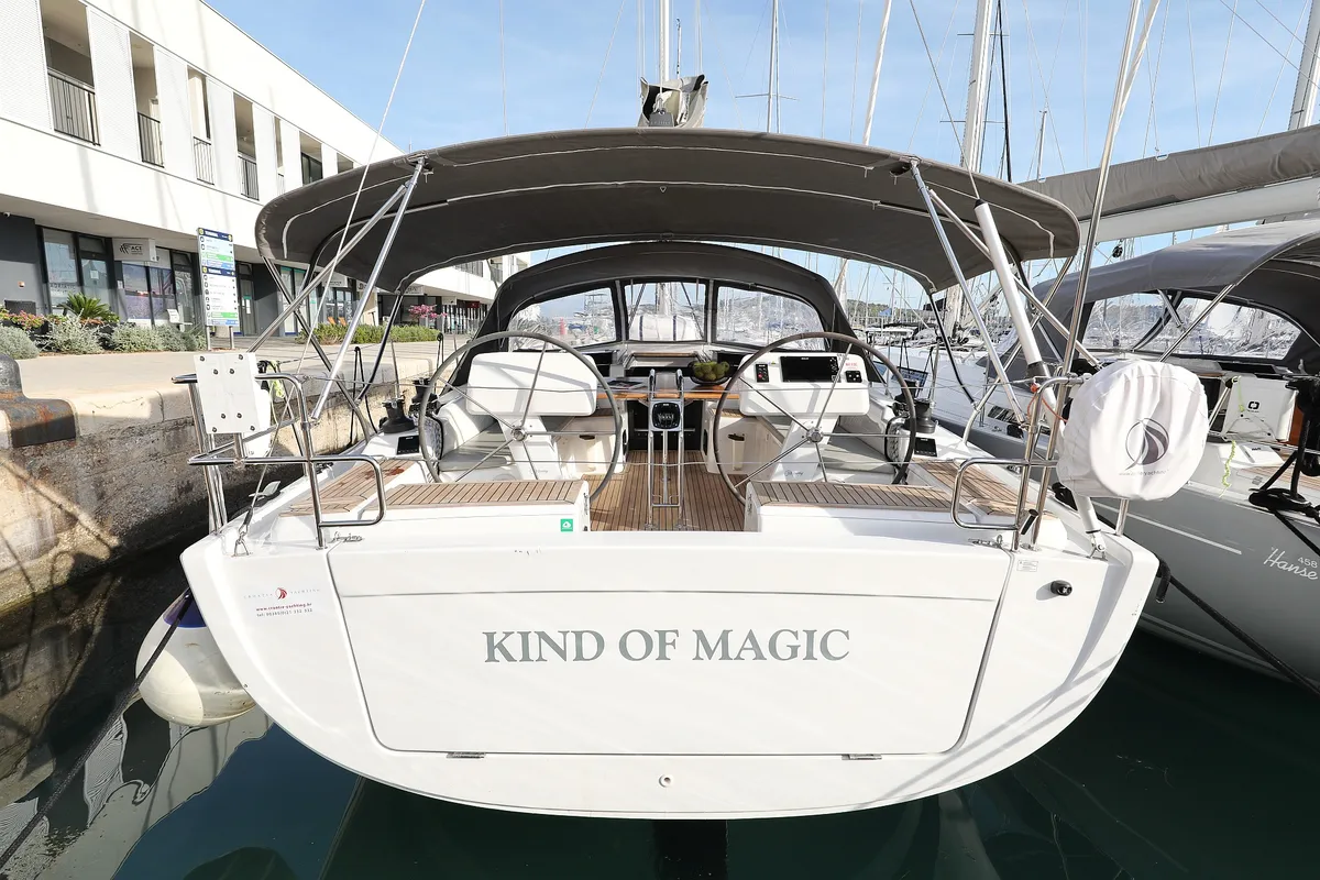 Deck of Kind of magic, a Hanse 458 sailboat at Seget Donji, Croatia