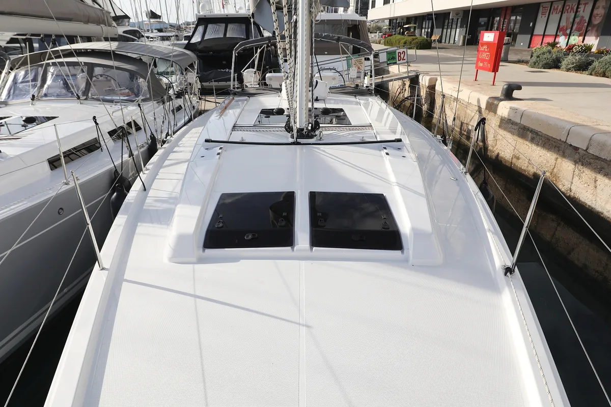 Deck of Kind of magic, a Hanse 458 sailboat at Seget Donji, Croatia