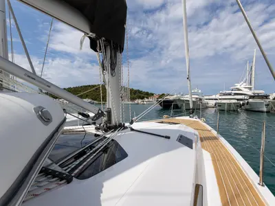 Deck of NIKA, a Elan Impression 45 sailboat at Split, Croatia