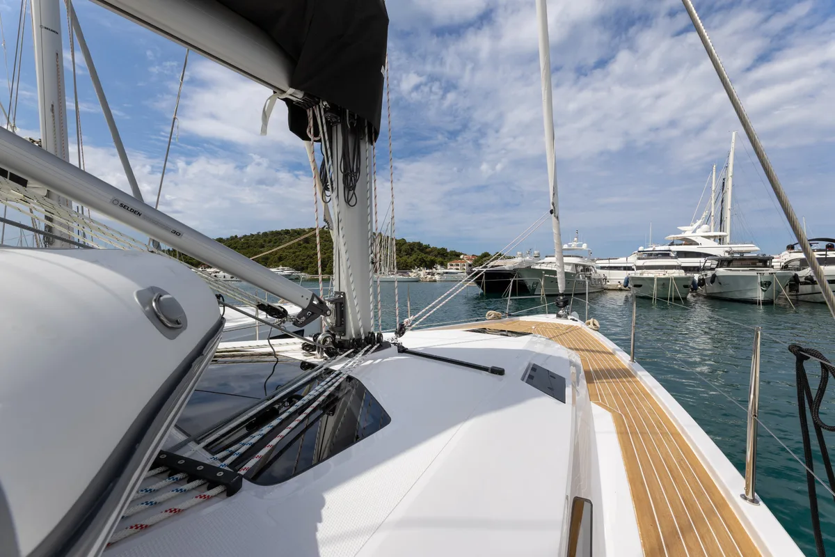 Deck of NIKA, a Elan Impression 45 sailboat at Split, Croatia