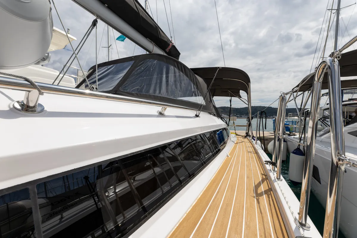 Deck of NIKA, a Elan Impression 45 sailboat at Split, Croatia