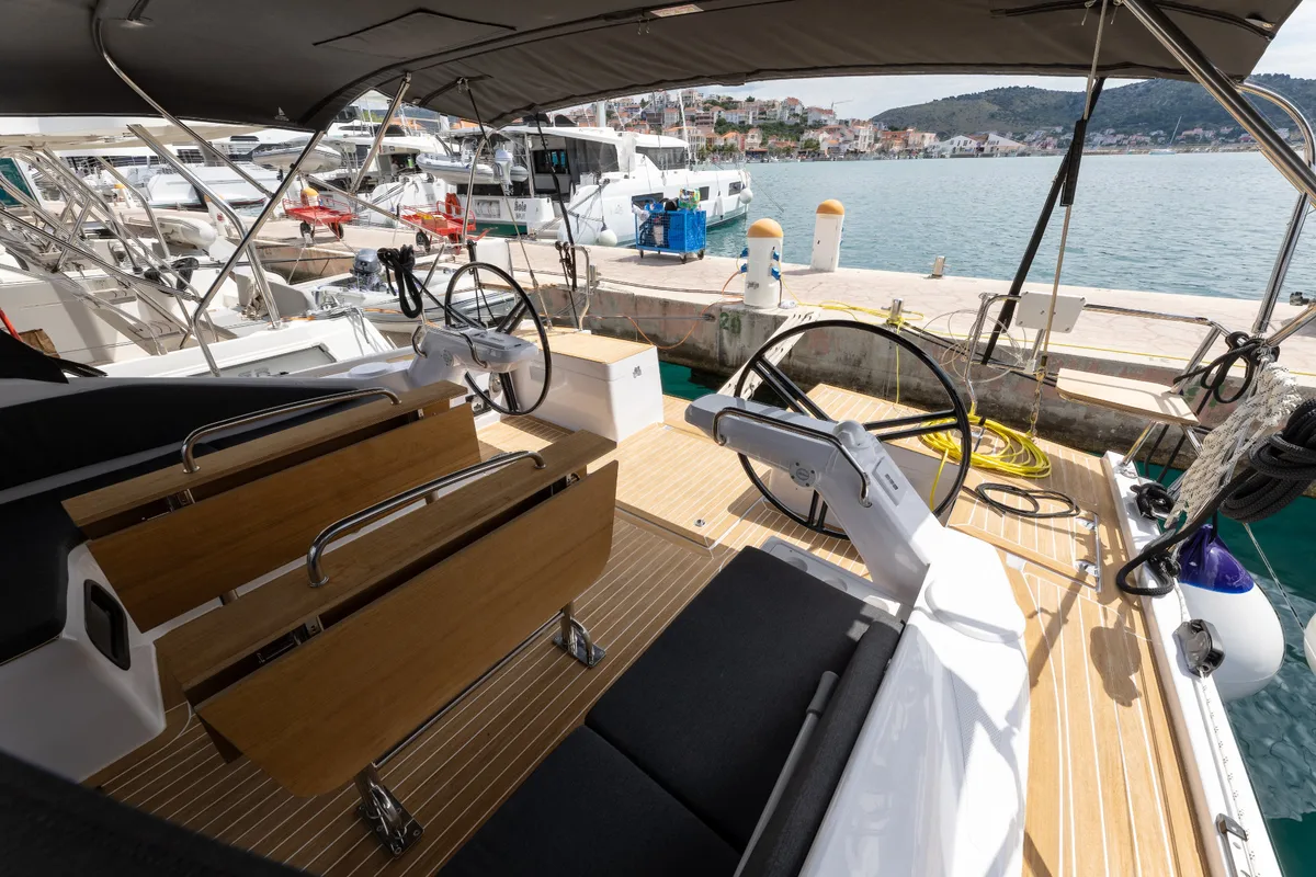 Cockpit of NIKA, a Elan Impression 45 sailboat at Split, Croatia