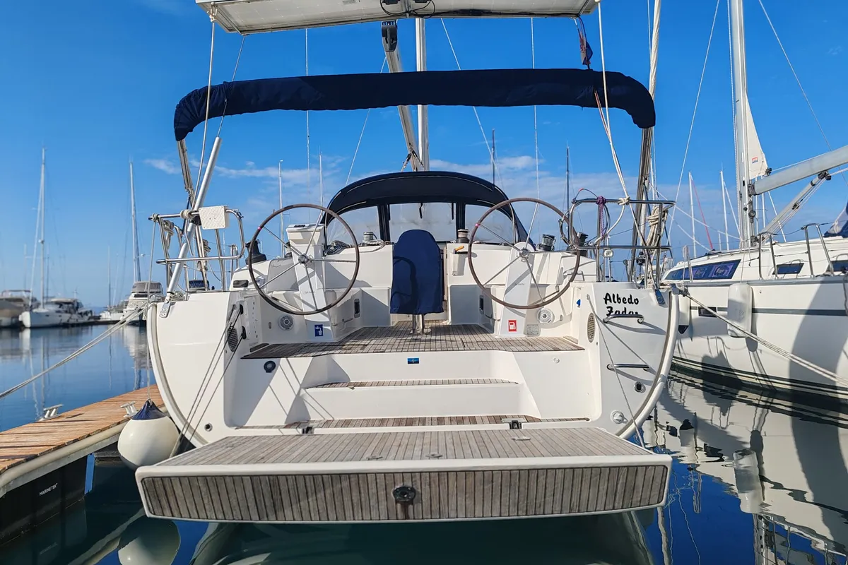 Exterior view of Albedo, a Bavaria Cruiser 46 sailboat at Općina Pakoštane, Croatia