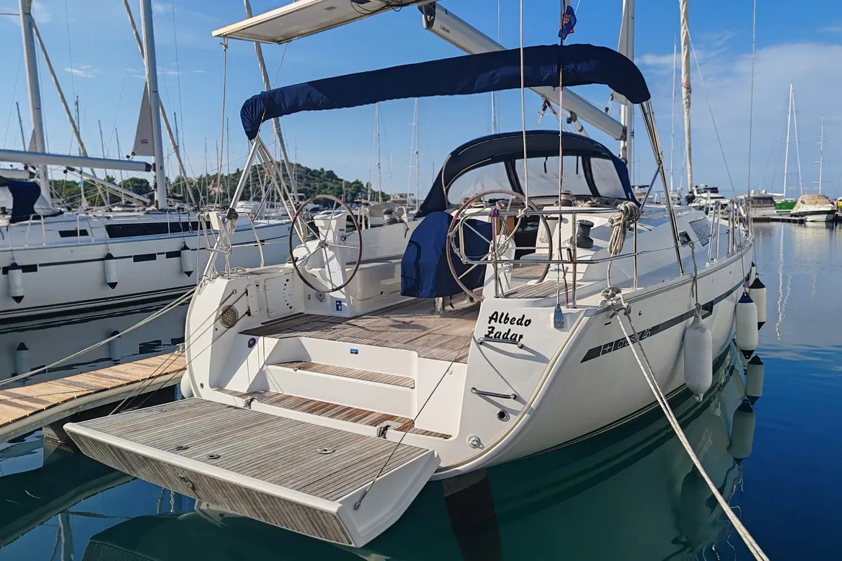 Exterior view of Albedo, a Bavaria Cruiser 46 sailboat at Općina Pakoštane, Croatia