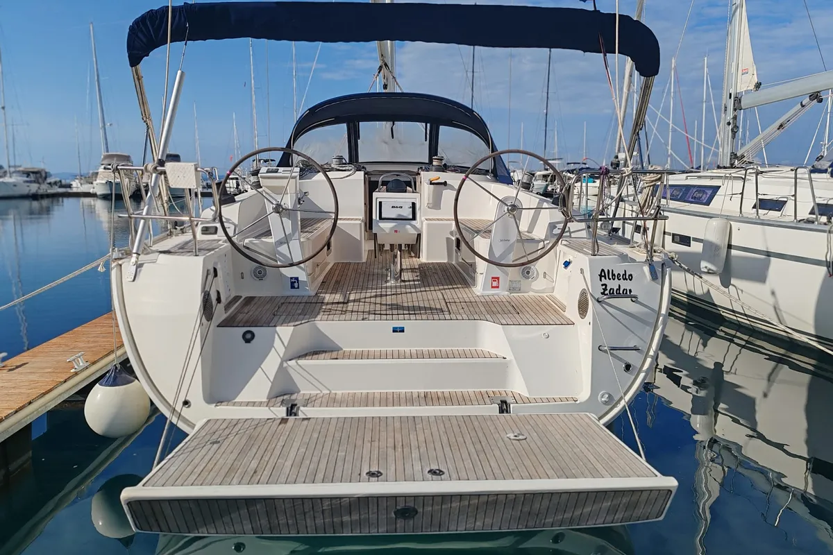 Exterior view of Albedo, a Bavaria Cruiser 46 sailboat at Općina Pakoštane, Croatia