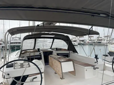 Cockpit of Iside, a Dufour 470 sailboat at Capo d'Orlando, Italy
