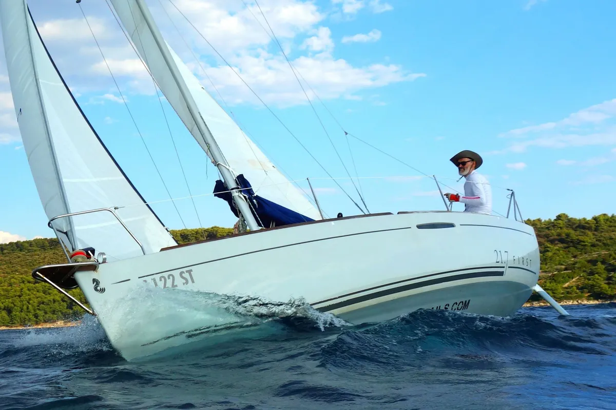 Exterior view of Vidra, a Beneteau First 21.7 sailboat at Split, Croatia