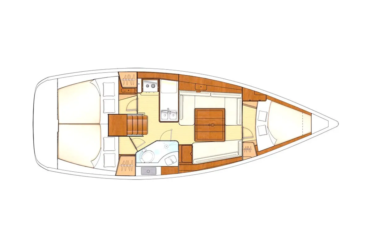 Floor plan of Malouen, a Beneteau Oceanis 34 sailboat at Kerners, France