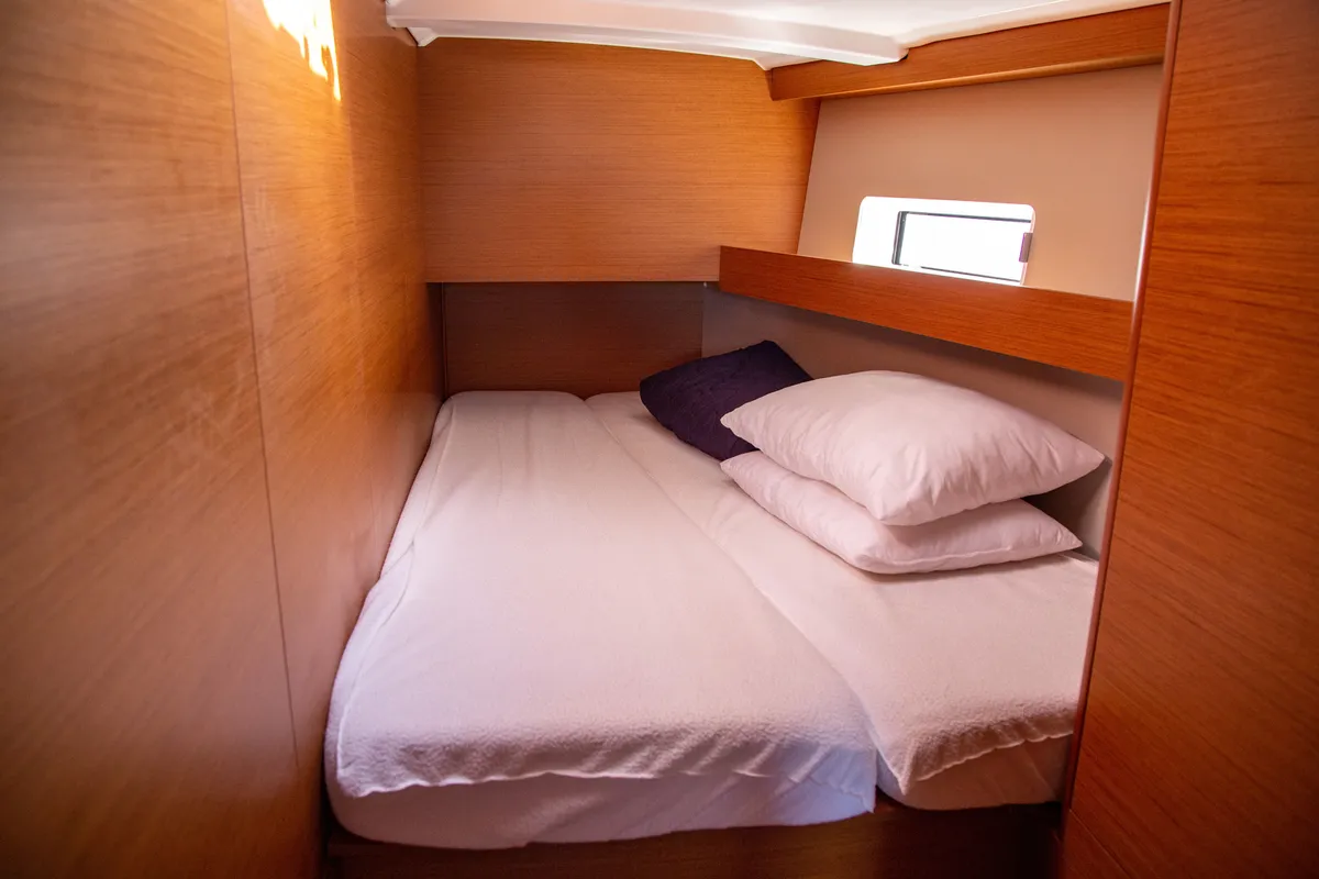 Cabin on Thaleia, a Jeanneau Sun Odyssey 490 sailboat at Benitses, Greece