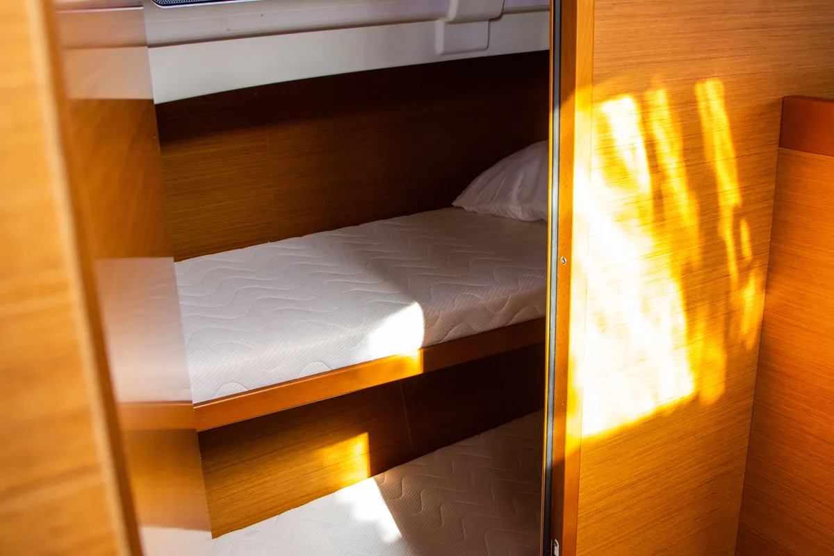 Cabin on Thaleia, a Jeanneau Sun Odyssey 490 sailboat at Benitses, Greece