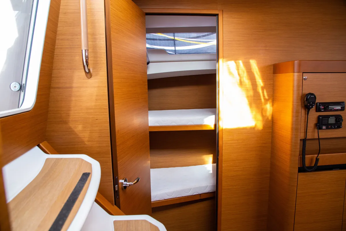 Cabin on Thaleia, a Jeanneau Sun Odyssey 490 sailboat at Benitses, Greece