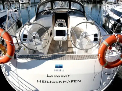 Cockpit of Larabay, a Bavaria Cruiser 34 sailboat at Heiligenhafen, Germany