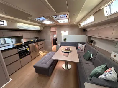 Salon of Bright Future, a Hanse 508 sailboat at Seget Donji, Croatia
