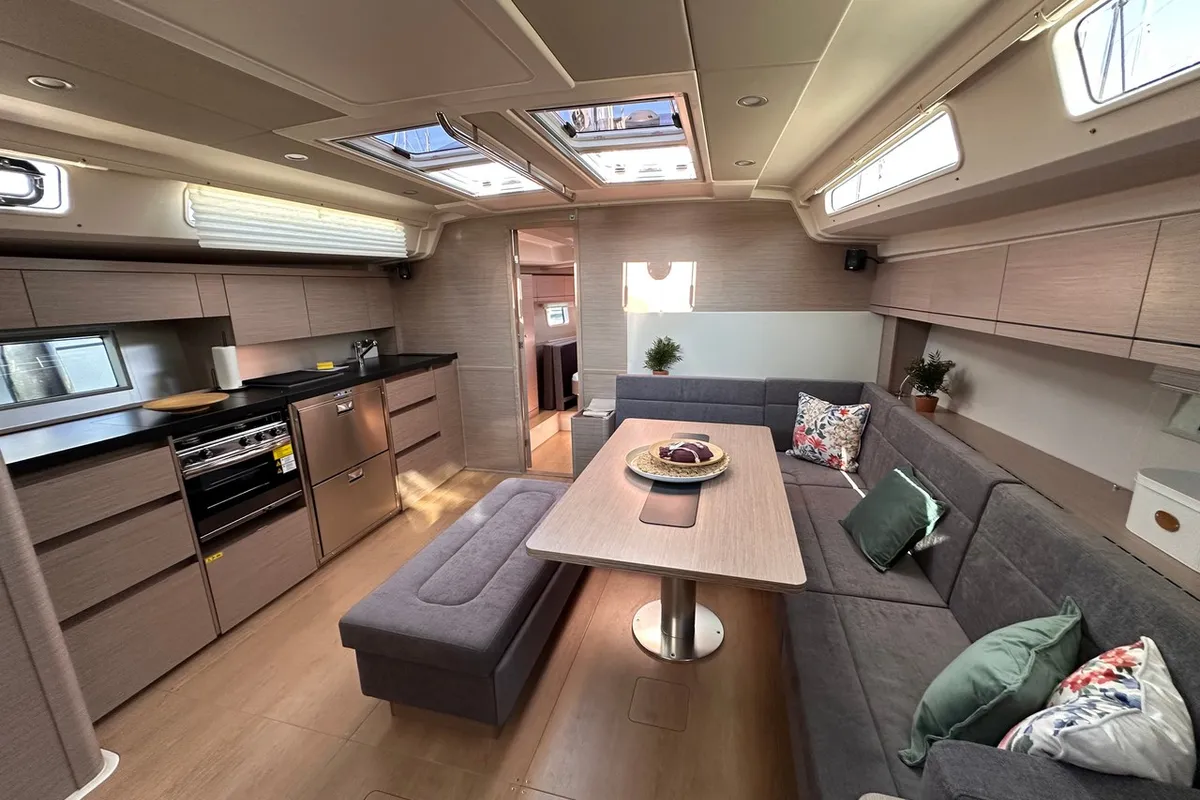 Salon of Bright Future, a Hanse 508 sailboat at Seget Donji, Croatia