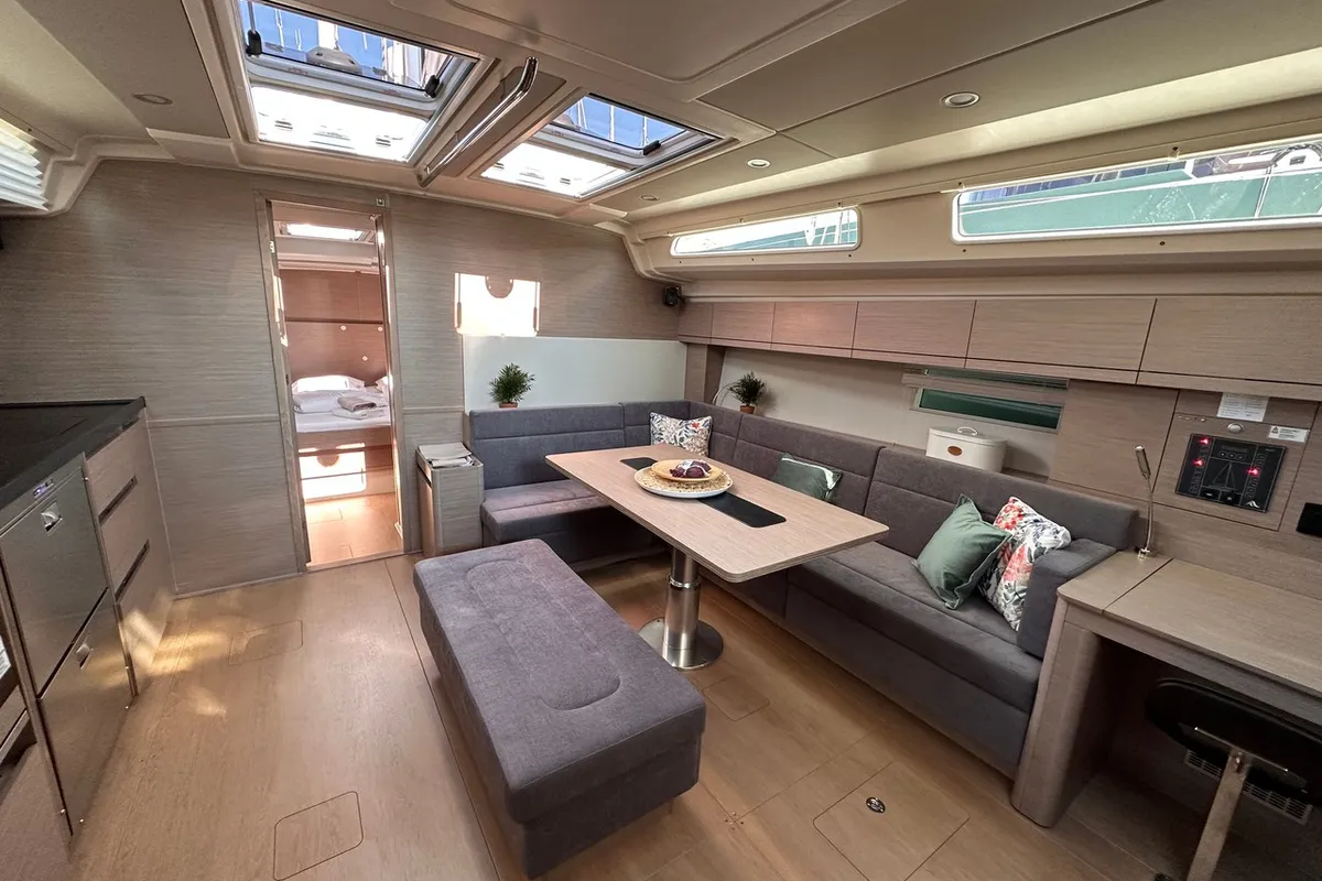 Salon of Bright Future, a Hanse 508 sailboat at Seget Donji, Croatia