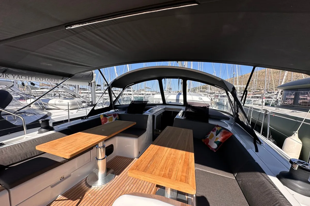 Deck of Bright Future, a Hanse 508 sailboat at Seget Donji, Croatia