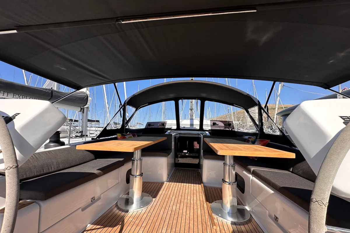 Cockpit of Bright Future, a Hanse 508 sailboat at Seget Donji, Croatia