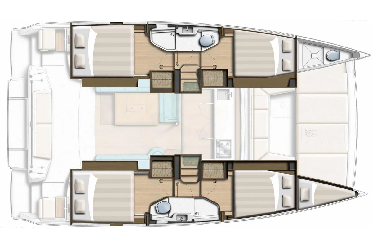 Floor plan of Agad, a Bali Catsmart catamaran at Tonnarella, Italy