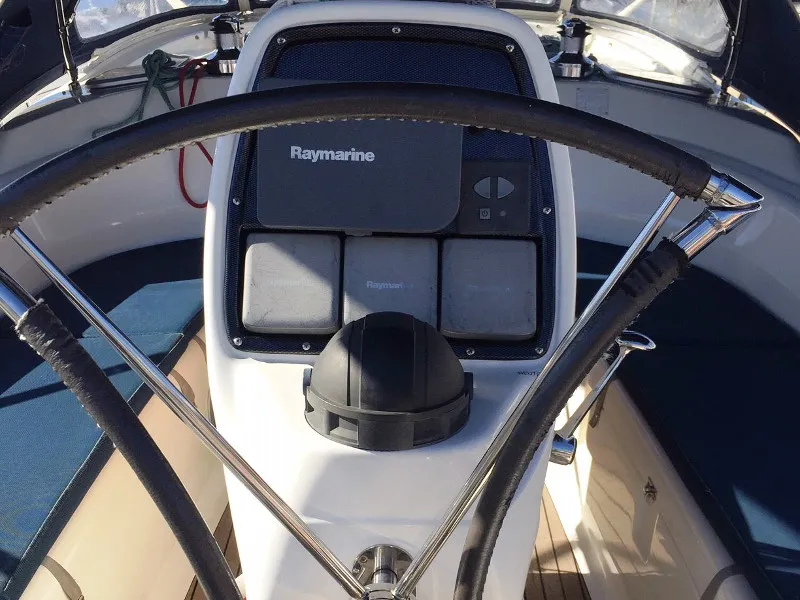 Cockpit of Skippy, a Bavaria 34 Cruiser sailboat at Primošten, Croatia