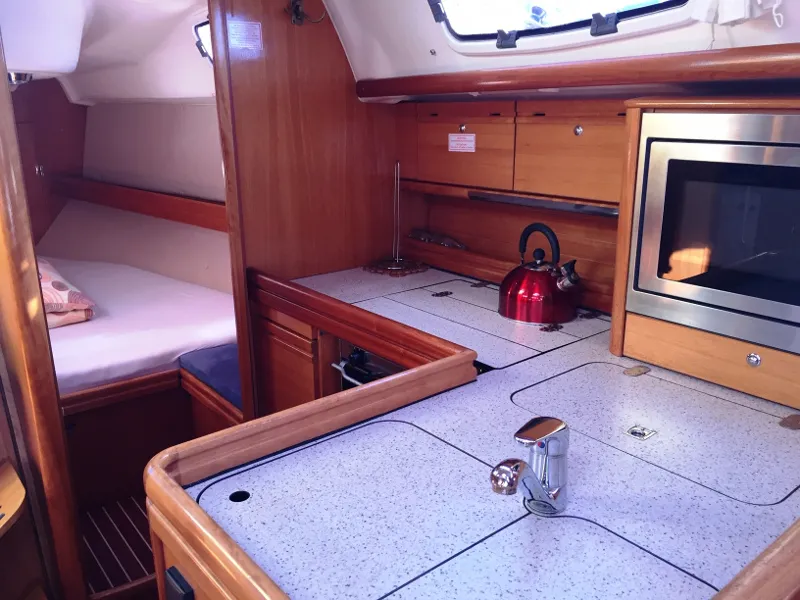 Galley of Skippy, a Bavaria 34 Cruiser sailboat at Primošten, Croatia